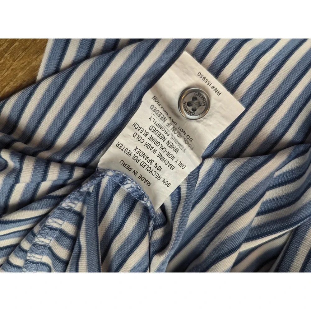Greyson Men's Golf Performance Polo Shirt Large Blue Purple Wicking Striped
